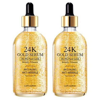 24K Gold Serum for Face, 2-Pack: Anti-Aging Moisturizer with Vitamin C, Collagen Booster & Hyaluronic Acid for Dark Spots & Fine Lines, 2.02 fl oz