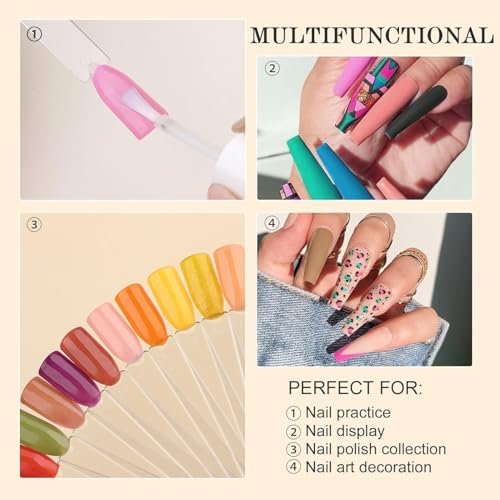 50Pcs Clear Fan Shape Nail Color Swatches Sticks with Ring - Transparent Acrylic Nail Art Polish Display Tips for Manicure Practice - görsel 14