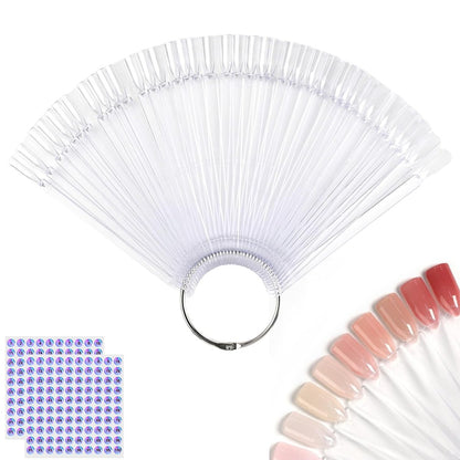 50Pcs Clear Fan Shape Nail Color Swatches Sticks with Ring - Transparent Acrylic Nail Art Polish Display Tips for Manicure Practice
