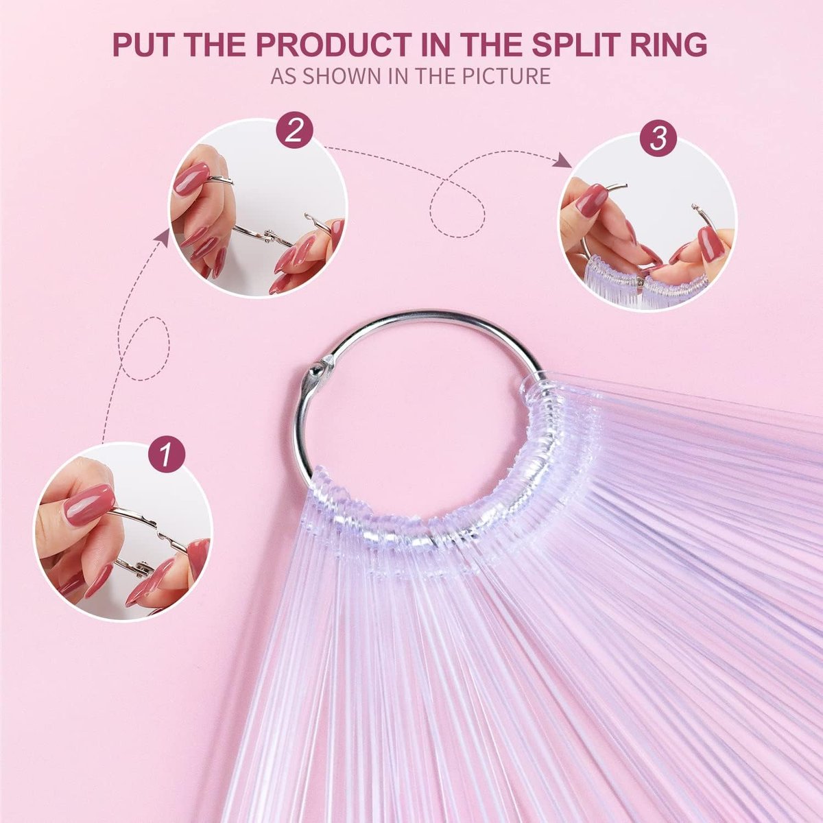 50Pcs Clear Fan Shape Nail Color Swatches Sticks with Ring - Transparent Acrylic Nail Art Polish Display Tips for Manicure Practice - görsel 7