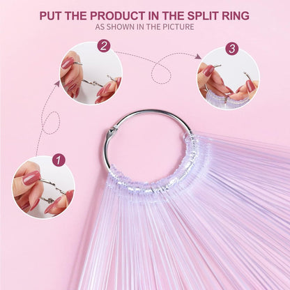 50Pcs Clear Fan Shape Nail Color Swatches Sticks with Ring - Transparent Acrylic Nail Art Polish Display Tips for Manicure Practice