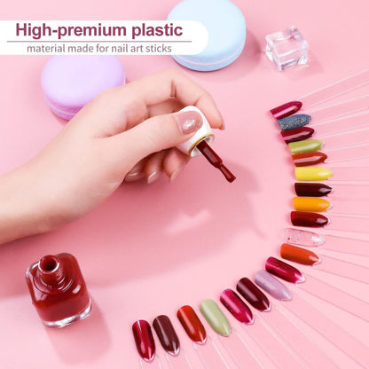 50Pcs Clear Fan Shape Nail Color Swatches Sticks with Ring - Transparent Acrylic Nail Art Polish Display Tips for Manicure Practice