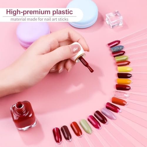 50Pcs Clear Fan Shape Nail Color Swatches Sticks with Ring - Transparent Acrylic Nail Art Polish Display Tips for Manicure Practice - görsel 6