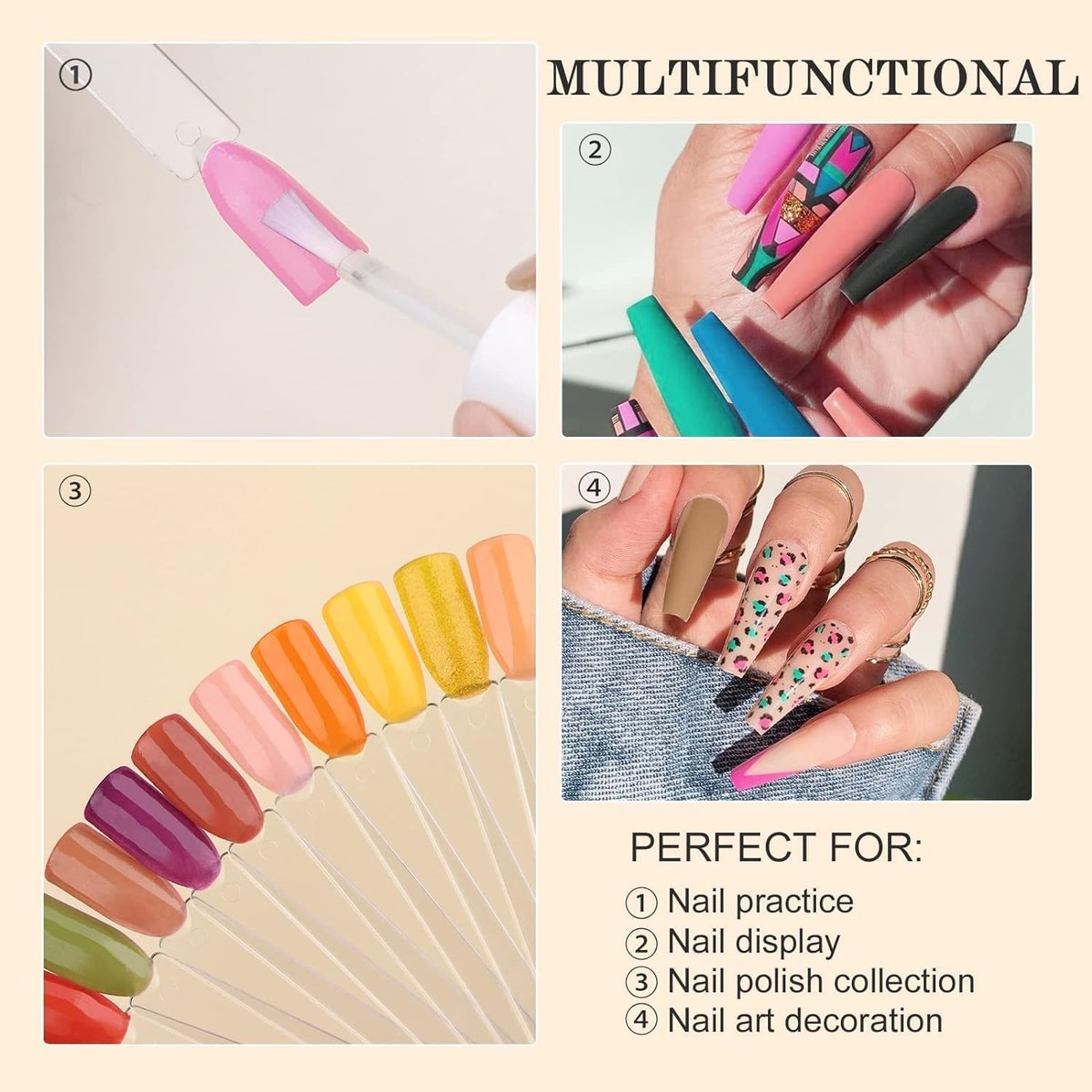 50Pcs Clear Fan Shape Nail Color Swatches Sticks with Ring - Transparent Acrylic Nail Art Polish Display Tips for Manicure Practice - görsel 13