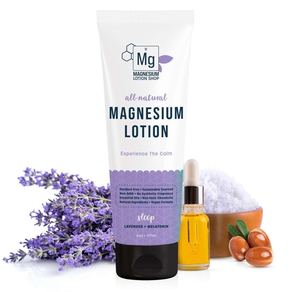 Lavender Scented Melatonin Magnesium Lotion for Sleep | 250 mg Zechstein Magnesium & 3 mg Melatonin per Teaspoon | 6 oz | Relaxing Aromatherapy | Made in USA Avelisse