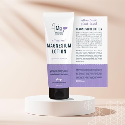 Lavender Scented Melatonin Magnesium Lotion for Sleep | 250 mg Zechstein Magnesium & 3 mg Melatonin per Teaspoon | 6 oz | Relaxing Aromatherapy | Made in USA Avelisse