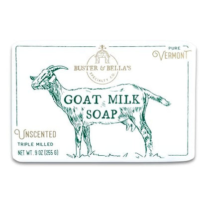 Buster & Bella's Unscented Triple Milled Goat Milk Soap - Sensitive Skin, Cruelty & Fragrance Free, 9 oz Avelisse