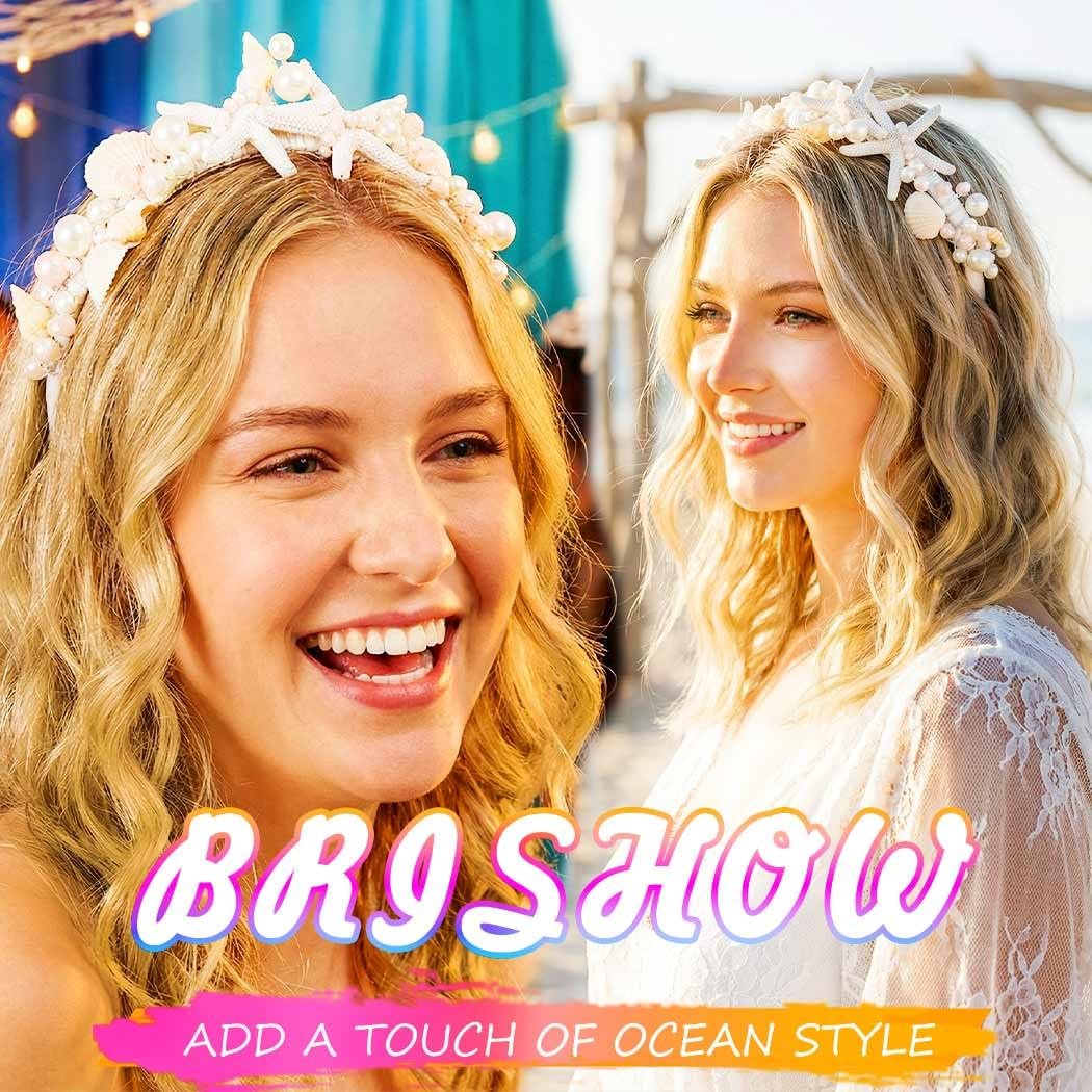 Brishow Mermaid Headband for Women - Silver Starfish Seashell Crown Beach Ocean Outfit Tiara Headpiece Avelisse