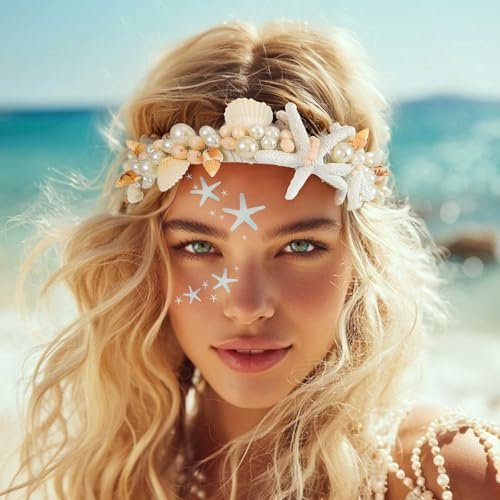 Brishow Mermaid Headband for Women - Silver Starfish Seashell Crown Beach Ocean Outfit Tiara Headpiece Avelisse