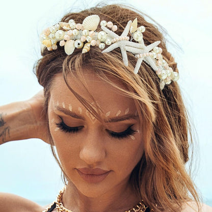 Brishow Mermaid Headband for Women - Silver Starfish Seashell Crown Beach Ocean Outfit Tiara Headpiece Avelisse