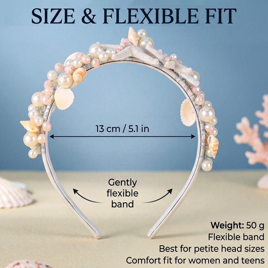 Brishow Mermaid Headband for Women - Silver Starfish Seashell Crown Beach Ocean Outfit Tiara Headpiece Avelisse