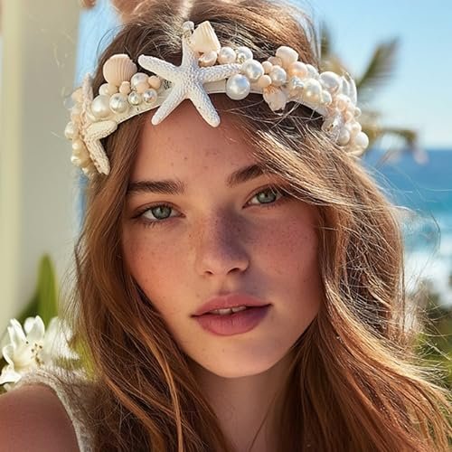 Brishow Mermaid Headband for Women - Silver Starfish Seashell Crown Beach Ocean Outfit Tiara Headpiece Avelisse