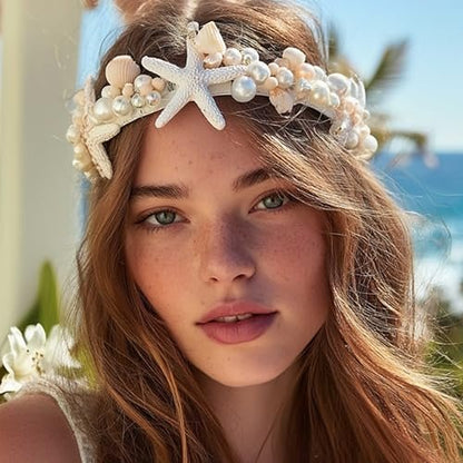 Brishow Mermaid Headband for Women - Silver Starfish Seashell Crown Beach Ocean Outfit Tiara Headpiece Avelisse