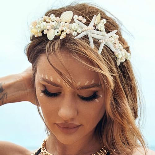 Brishow Mermaid Headband for Women - Silver Starfish Seashell Crown Beach Ocean Outfit Tiara Headpiece Avelisse
