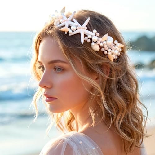 Brishow Mermaid Headband for Women - Silver Starfish Seashell Crown Beach Ocean Outfit Tiara Headpiece Avelisse