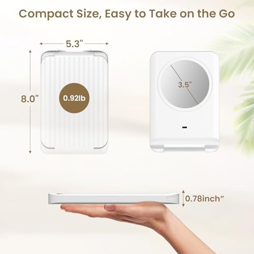 LAMPICK Travel Makeup Mirror with Lights, Foldable 1X Vanity Lighted Mirror with 10X Magnification, Rechargeable 1500mAh Battery, Dimmable Touch Screen, Freely Adjust Height and Angle Avelisse