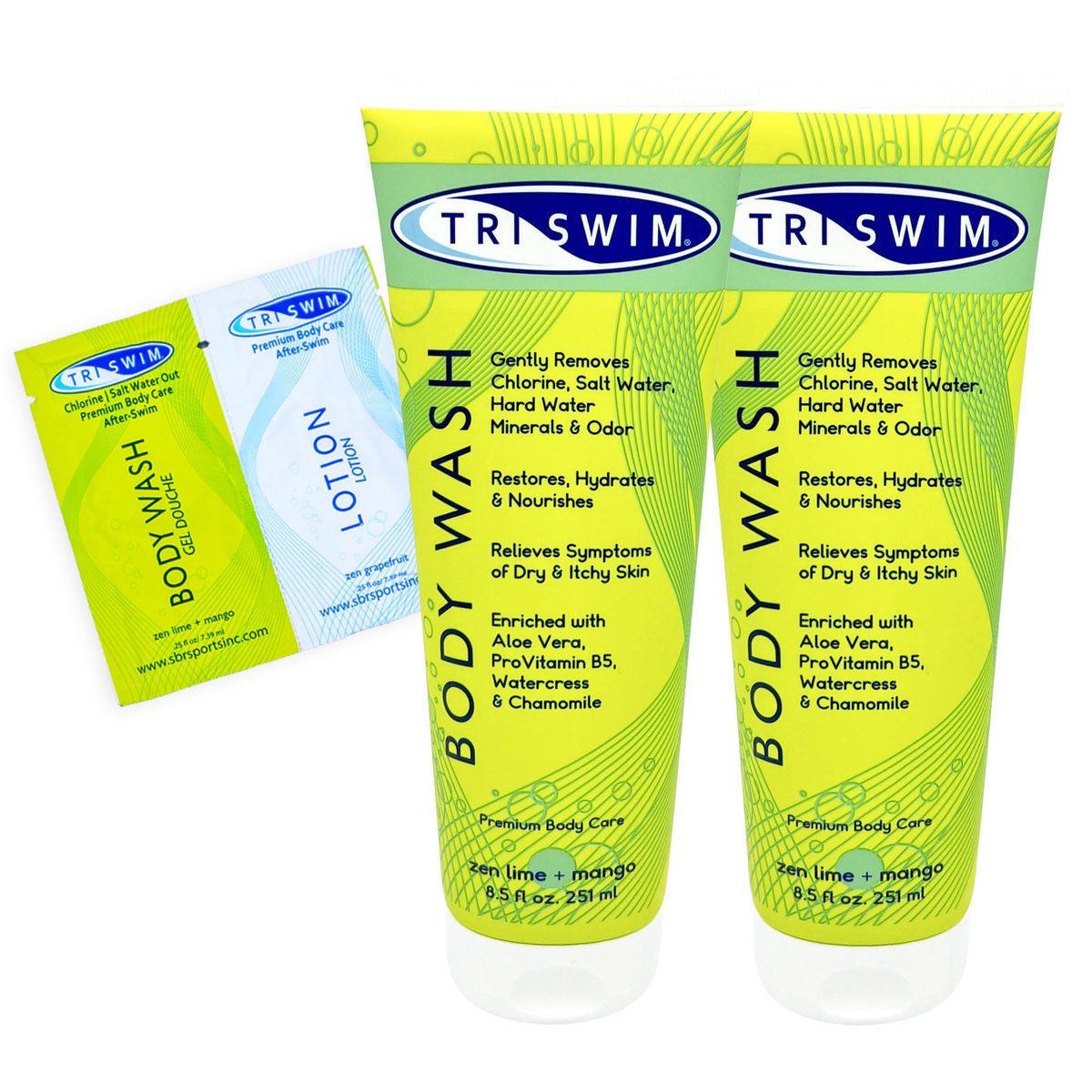 TRISWIM After Swim Chlorine Body Wash for Swimmers – Hydrating & Nourishing with Aloe Vera, Watercress & Chamomile – Relieves Dry, Itchy Skin – Pack of 2 (8.5 Fl Oz Each) Avelisse