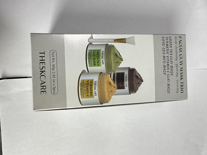 THESKCARE 3 PCS Clay Mask Set - Turmeric Vitamin C, Dead Sea Mud & Green Tea Face Masks for Oil Control, Deep Cleaning & Radiant Skin (240g each)