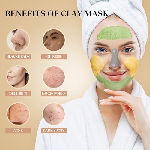 THESKCARE 3 PCS Clay Mask Set - Turmeric Vitamin C, Dead Sea Mud & Green Tea Face Masks for Oil Control, Deep Cleaning & Radiant Skin (240g each) - görsel 6