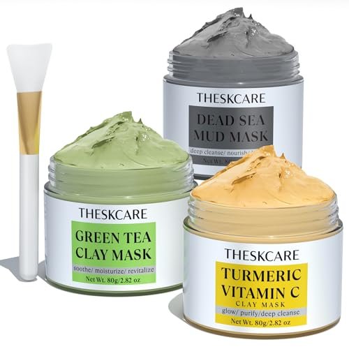 THESKCARE 3 PCS Clay Mask Set - Turmeric Vitamin C, Dead Sea Mud & Green Tea Face Masks for Oil Control, Deep Cleaning & Radiant Skin (240g each) - görsel 2