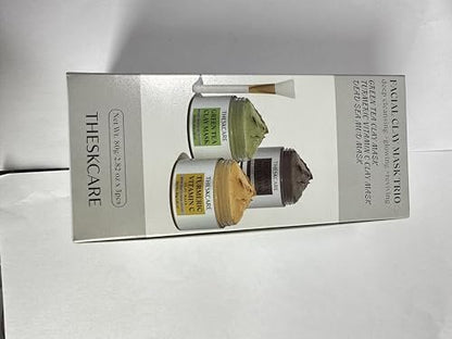 THESKCARE 3 PCS Clay Mask Set - Turmeric Vitamin C, Dead Sea Mud & Green Tea Face Masks for Oil Control, Deep Cleaning & Radiant Skin (240g each)