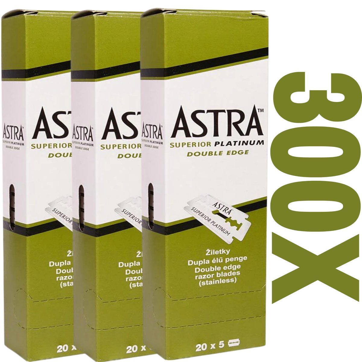 The Shave Factory Premium Shaving Set - Astra Platinum Double Edge Safety Razor Blades (300 Count) Avelisse