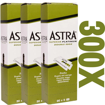 The Shave Factory Premium Shaving Set - Astra Platinum Double Edge Safety Razor Blades (300 Count) Avelisse