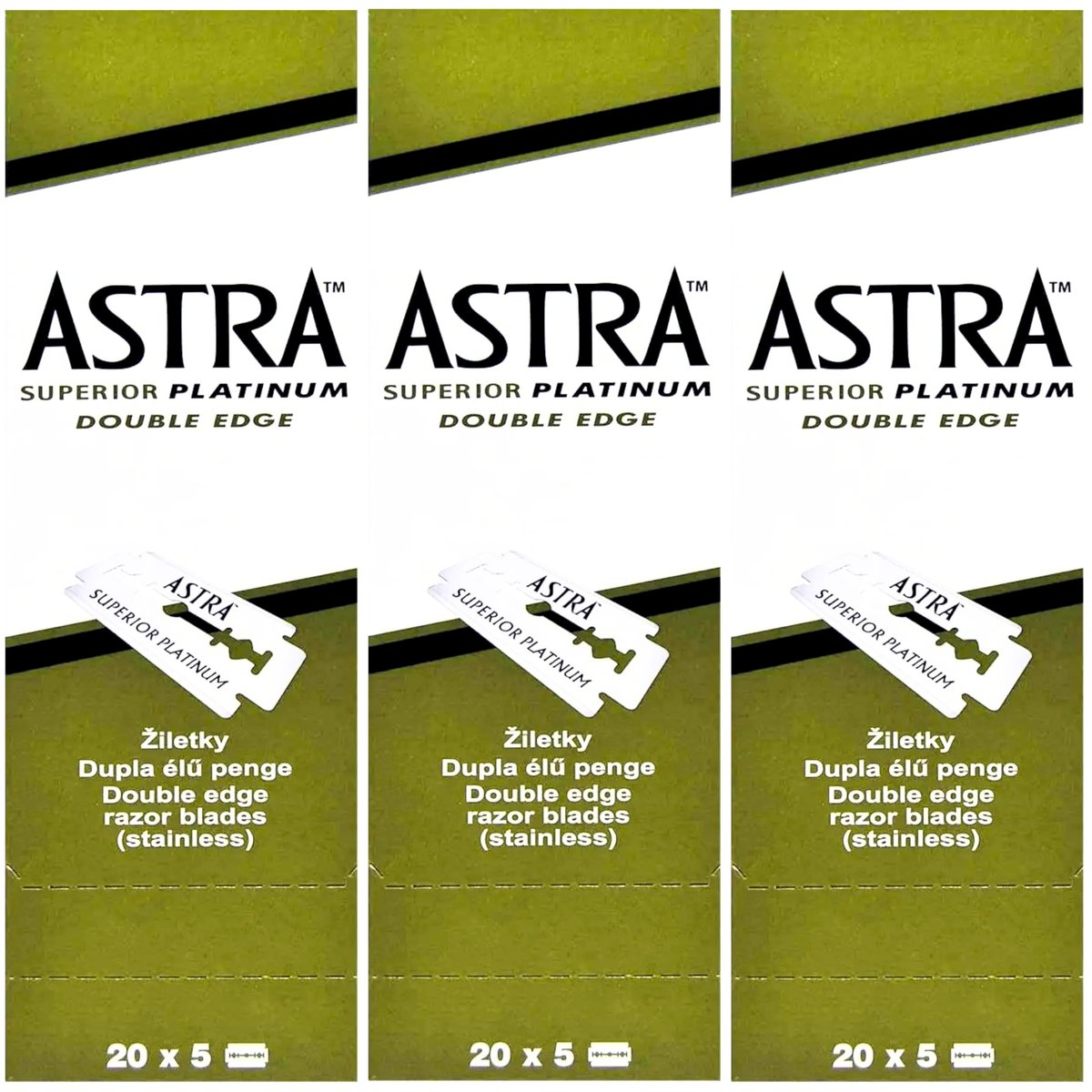 The Shave Factory Premium Shaving Set - Astra Platinum Double Edge Safety Razor Blades (300 Count) Avelisse