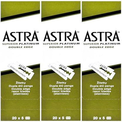 The Shave Factory Premium Shaving Set - Astra Platinum Double Edge Safety Razor Blades (300 Count) Avelisse