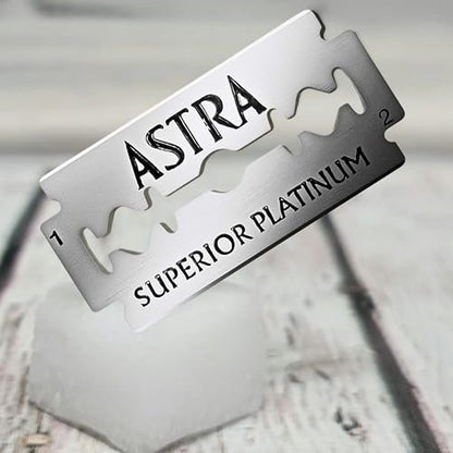 The Shave Factory Premium Shaving Set - Astra Platinum Double Edge Safety Razor Blades (300 Count) Avelisse