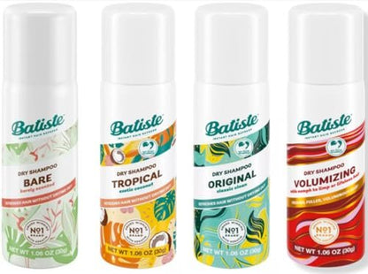 Batiste Mini Dry Shampoo 4-Pack: Original, Tropical, Bare, Volumizing - Travel Size 1.06 oz Each Avelisse