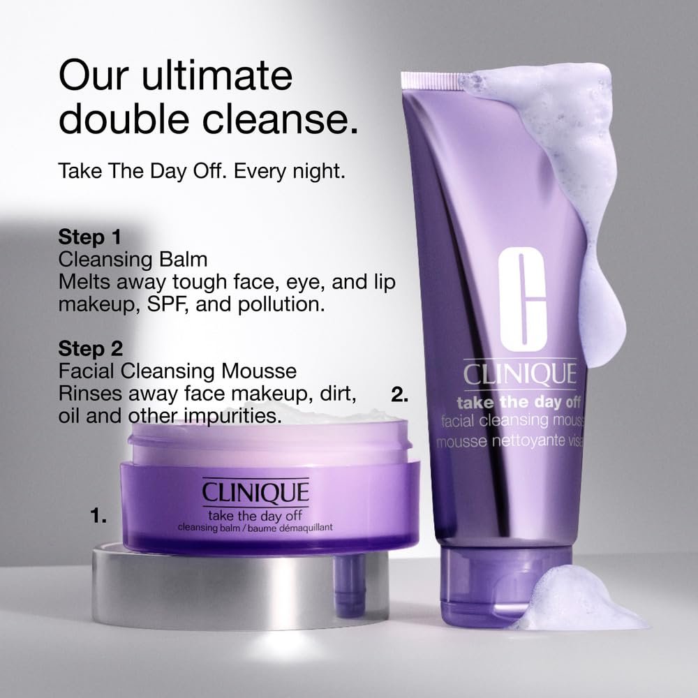 Clinique Take The Day Off Facial Cleansing Mousse With Hyaluronic Acid + Glycerin - Dissolves Makeup, Sunscreen & Pollution, For All Skin Types, 4.2 Fl Oz Avelisse