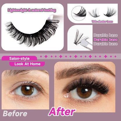 Ocean Pearl 320pcs 3D Thick Lash Clusters Kit - 60D+80D Eyelash Extensions with Adhesive, Sealer, Remover & Tweezers