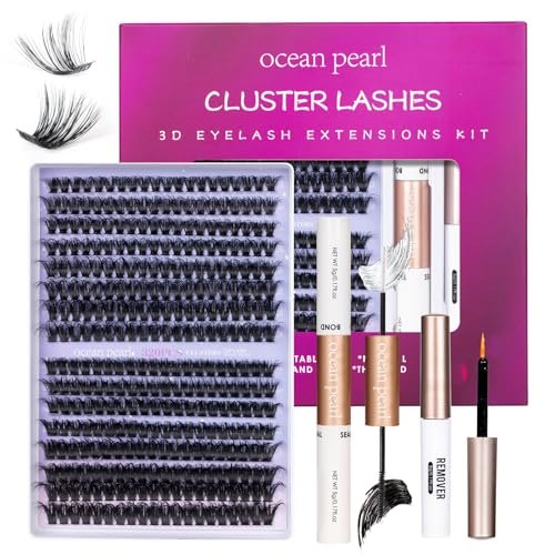 Ocean Pearl 320pcs 3D Thick Lash Clusters Kit - 60D+80D Eyelash Extensions with Adhesive, Sealer, Remover & Tweezers - görsel 2