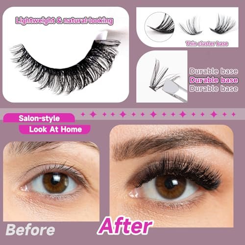 Ocean Pearl 320pcs 3D Thick Lash Clusters Kit - 60D+80D Eyelash Extensions with Adhesive, Sealer, Remover & Tweezers - görsel 14