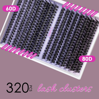 Ocean Pearl 320pcs 3D Thick Lash Clusters Kit - 60D+80D Eyelash Extensions with Adhesive, Sealer, Remover & Tweezers