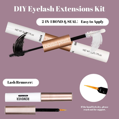 Ocean Pearl 320pcs 3D Thick Lash Clusters Kit - 60D+80D Eyelash Extensions with Adhesive, Sealer, Remover & Tweezers