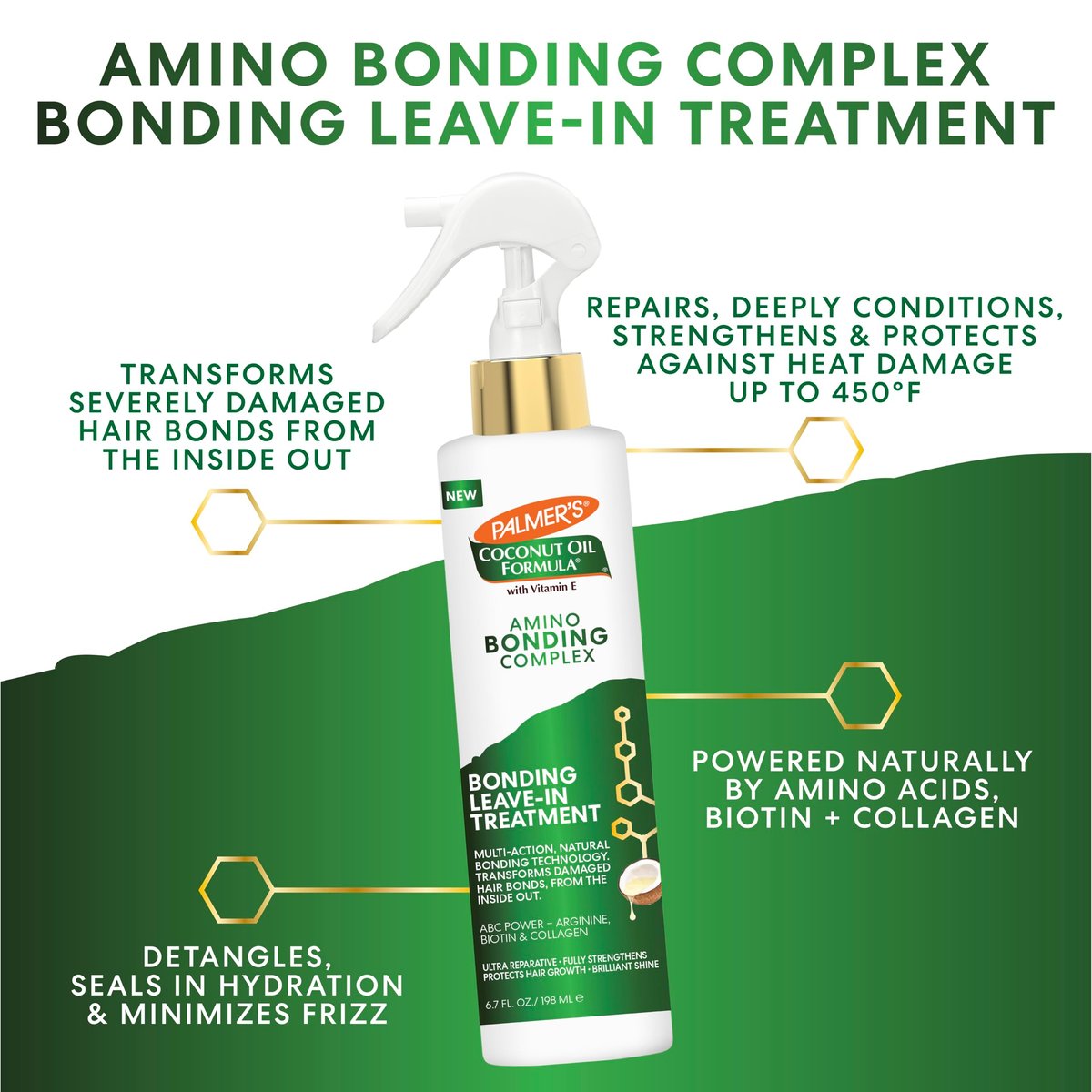 Palmer's Amino Bonding Complex Leave-In Conditioner Spray - Strengthening & Anti-Frizz with Coconut Oil & Vitamin E, Heat Protectant, 6.7 oz Avelisse