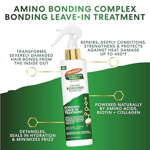 Palmer's Amino Bonding Complex Leave-In Conditioner Spray - Strengthening & Anti-Frizz with Coconut Oil & Vitamin E, Heat Protectant, 6.7 oz Avelisse