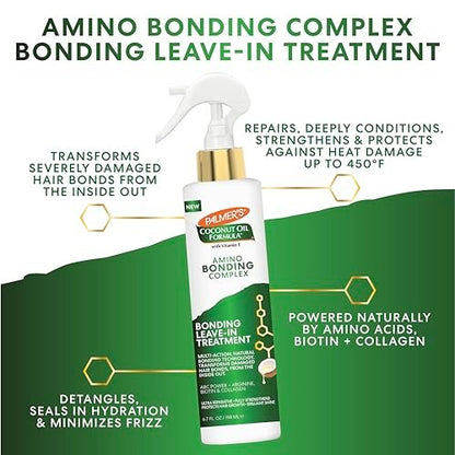 Palmer's Amino Bonding Complex Leave-In Conditioner Spray - Strengthening & Anti-Frizz with Coconut Oil & Vitamin E, Heat Protectant, 6.7 oz Avelisse