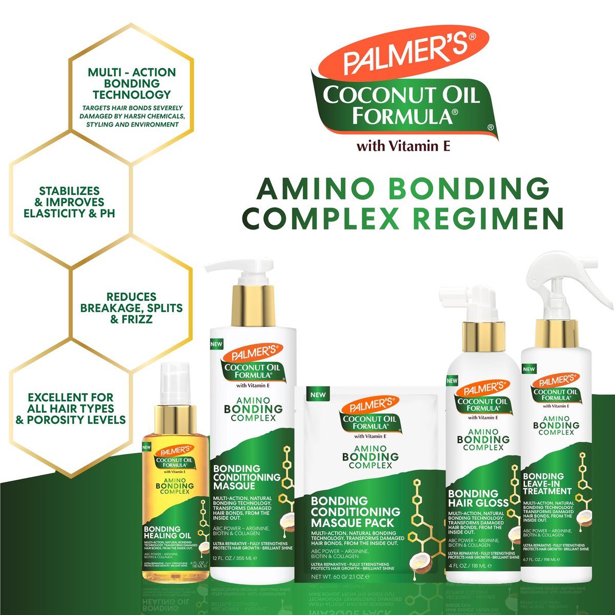 Palmer's Amino Bonding Complex Leave-In Conditioner Spray - Strengthening & Anti-Frizz with Coconut Oil & Vitamin E, Heat Protectant, 6.7 oz Avelisse
