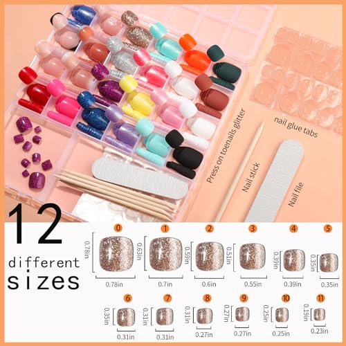 FANDAMEI 576PCS Press On Toenails - 24 Colors Short Fake Toe Nails with French Tip, Glitter, Glossy & Matte Finishes Avelisse