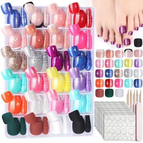 FANDAMEI 576PCS Press On Toenails - 24 Colors Short Fake Toe Nails with French Tip, Glitter, Glossy & Matte Finishes Avelisse