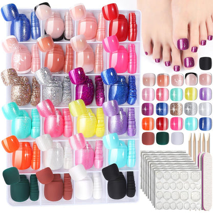 FANDAMEI 576PCS Press On Toenails - 24 Colors Short Fake Toe Nails with French Tip, Glitter, Glossy & Matte Finishes Avelisse