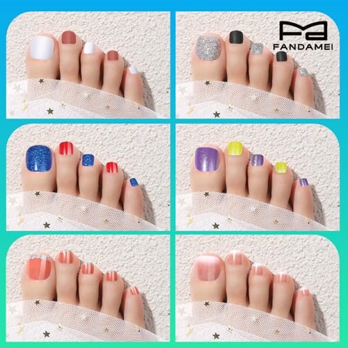 FANDAMEI 576PCS Press On Toenails - 24 Colors Short Fake Toe Nails with French Tip, Glitter, Glossy & Matte Finishes Avelisse