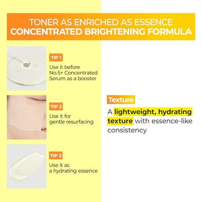 numbuzin No.5 Vitamin Boosting Essential Toner - Radiance-Boosting Toner for Uneven & Dull Skin with Glutathione, Vitamin C, Niacinamide - First Step Skincare, 6.76 fl oz (200ml) Avelisse