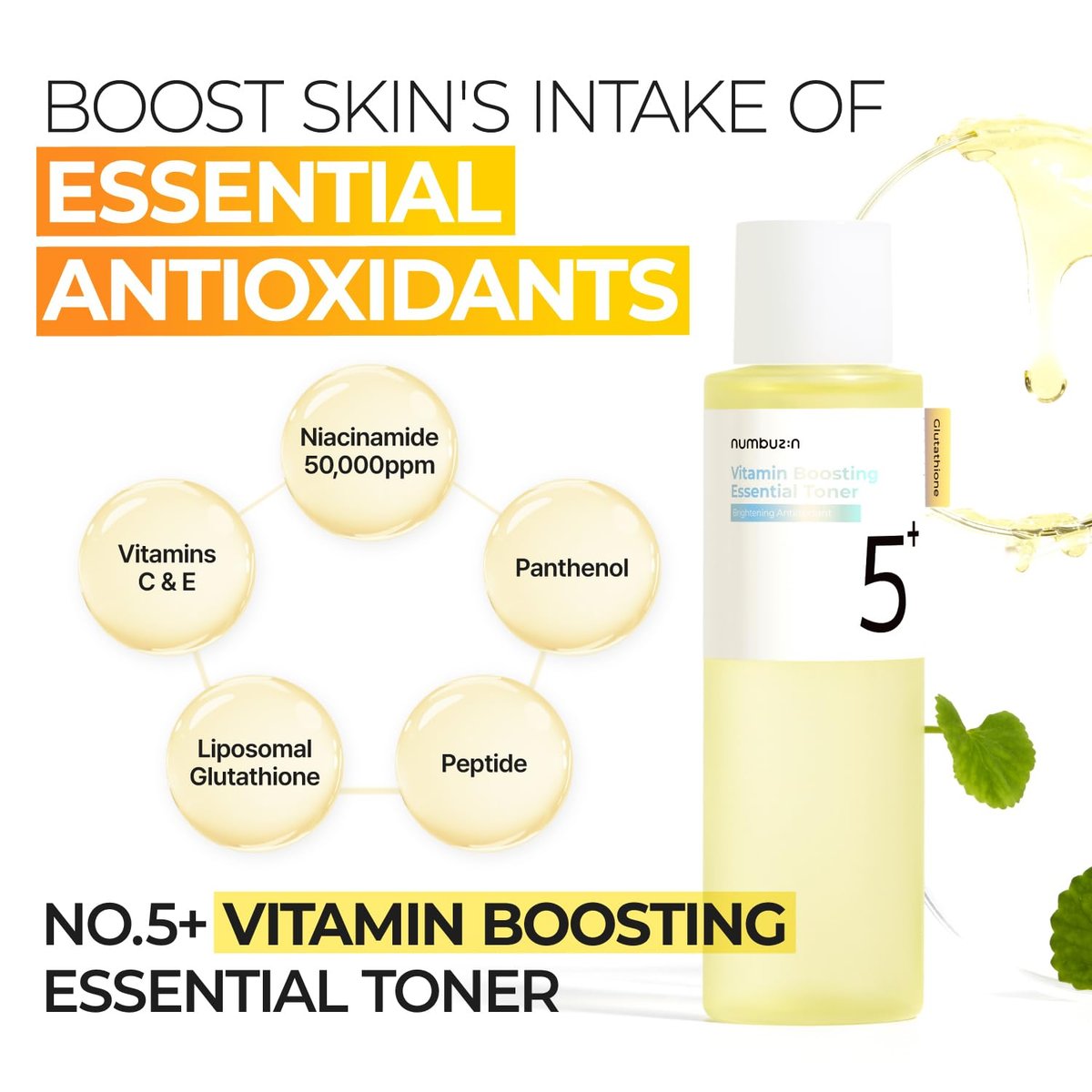 numbuzin No.5 Vitamin Boosting Essential Toner - Radiance-Boosting Toner for Uneven & Dull Skin with Glutathione, Vitamin C, Niacinamide - First Step Skincare, 6.76 fl oz (200ml) Avelisse