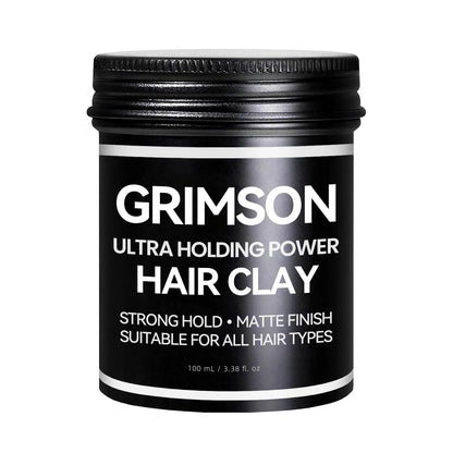 GRIMSON Hair Clay for Men - Strong Hold, Matte Finish, All Hair Types, Easy Wash Out, 100g/3.5oz