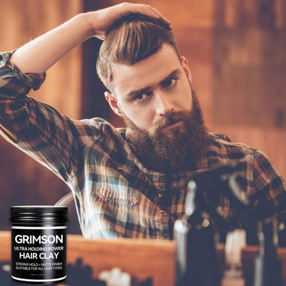 GRIMSON Hair Clay for Men - Strong Hold, Matte Finish, All Hair Types, Easy Wash Out, 100g/3.5oz