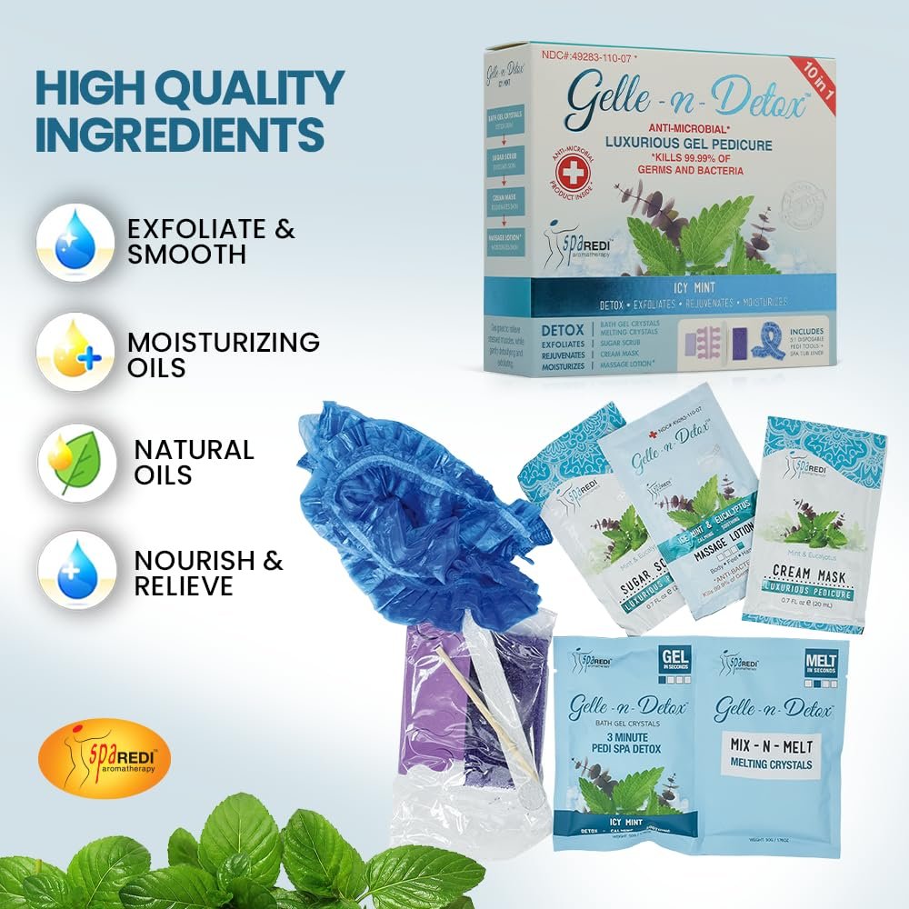 SPA REDI Luxurious Gel Pedicure Kit - Icy Mint - 10-in-1 Professional Foot Care - görsel 9